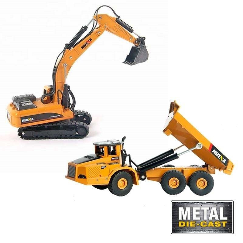 Huina 1611 Excavadora con Camión Articulado Metálico Escala 1:50